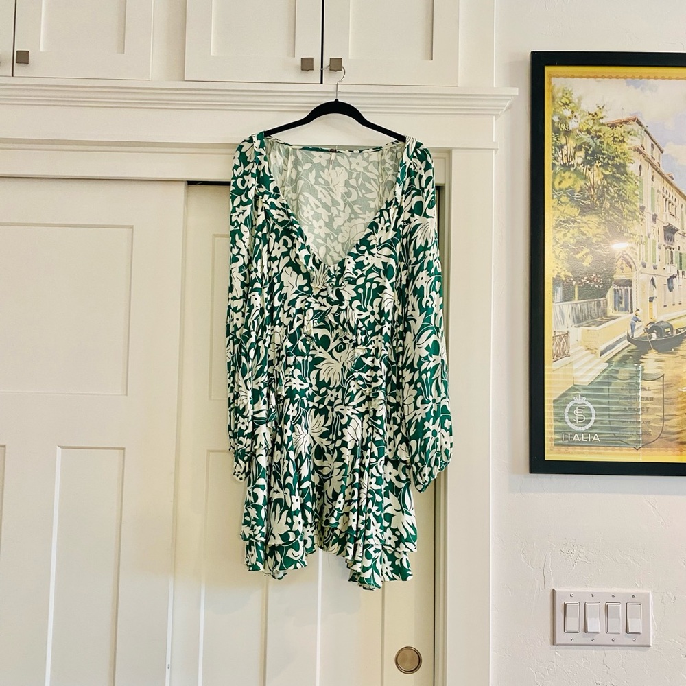 Free People layered green/white mini dress sz L